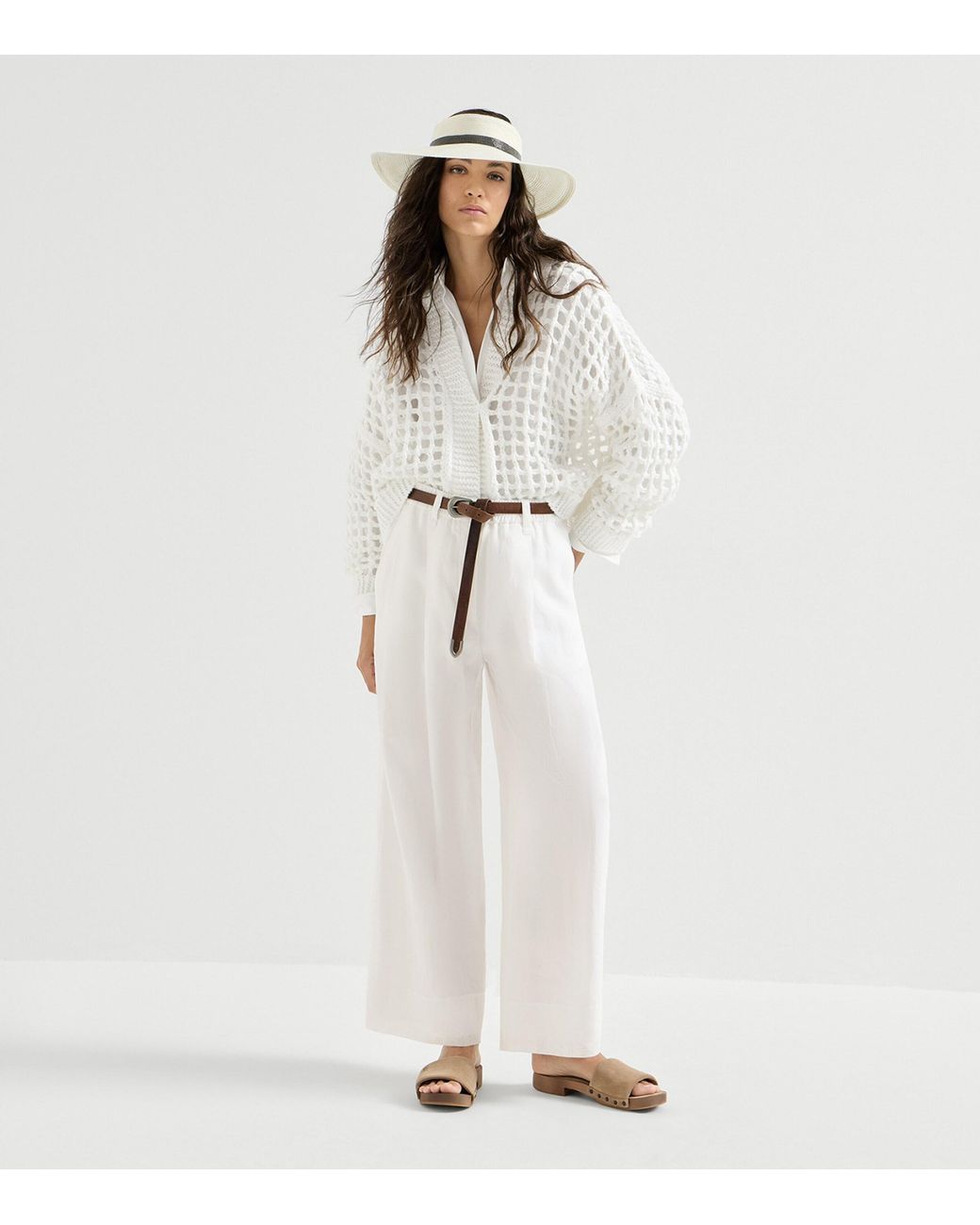 Brunello Cucinelli White Cotton Organza Trousers