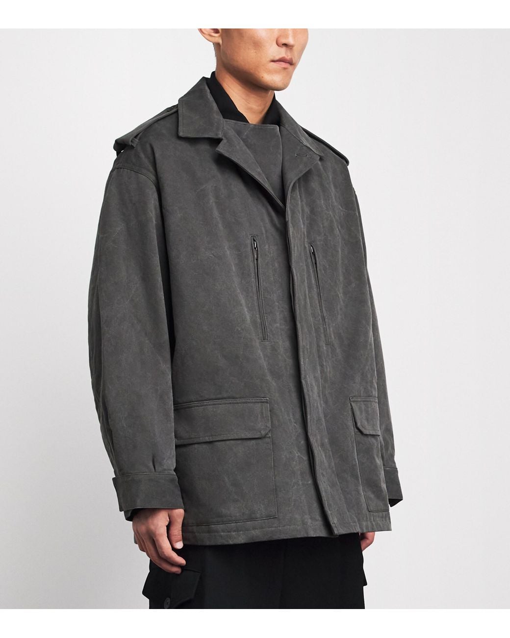 Yohji Yamamoto Gray Cotton Twill Padded Jacket for men