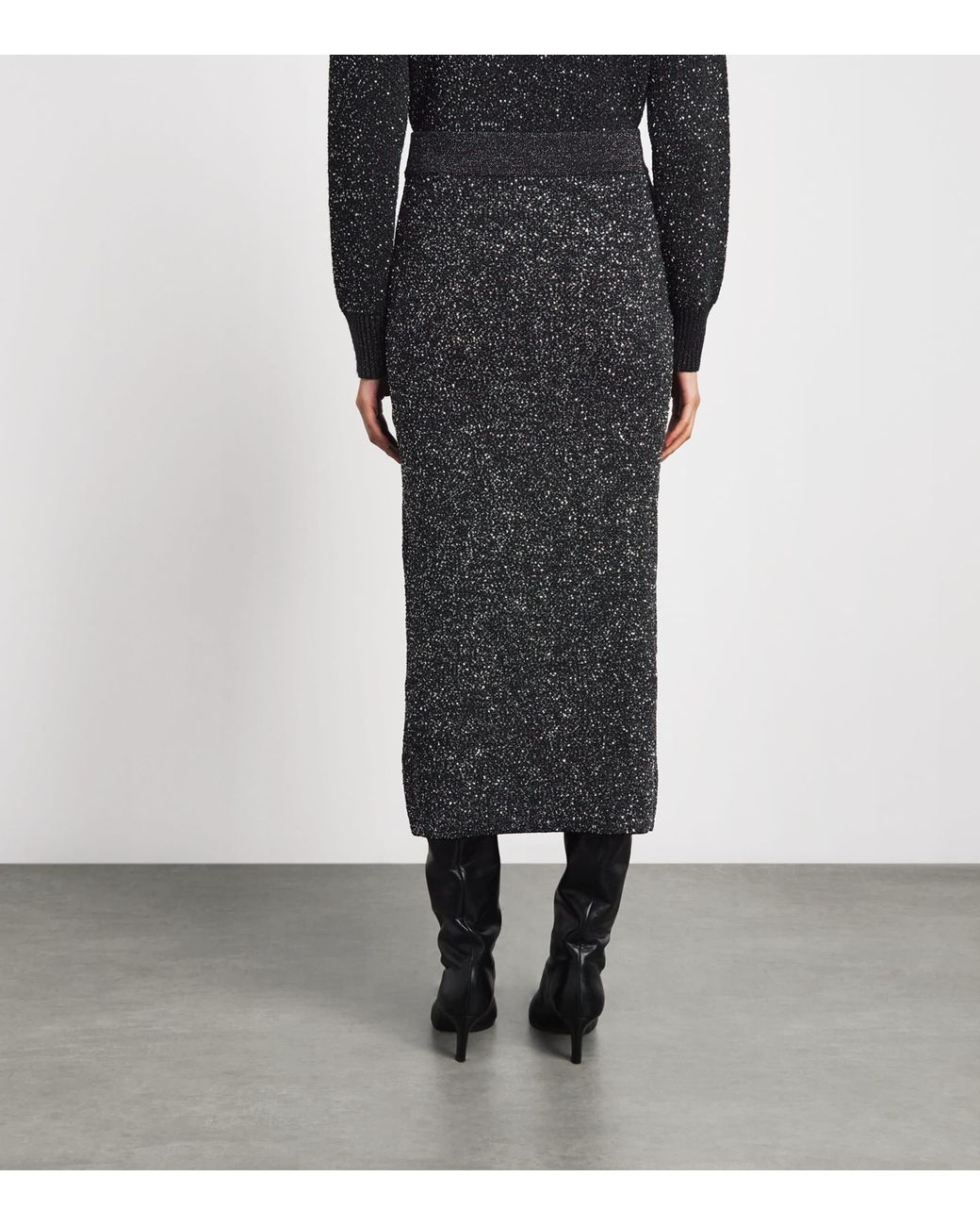 Toccin Gray Knitted Sequin Alisha Midi Skirt