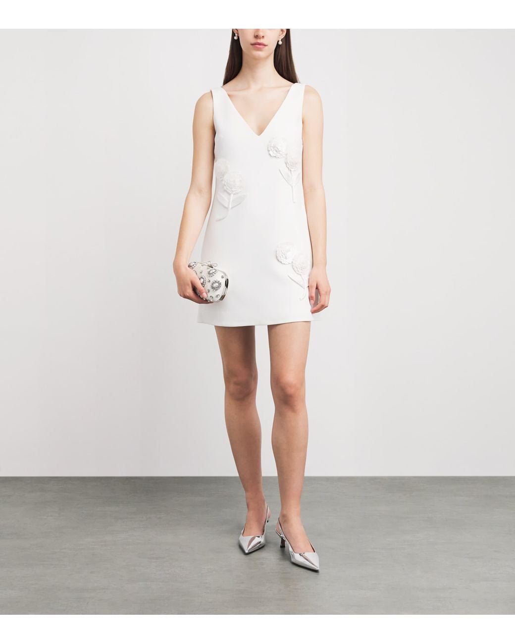 Self-Portrait White Embellished Crepe Floral Mini Dress