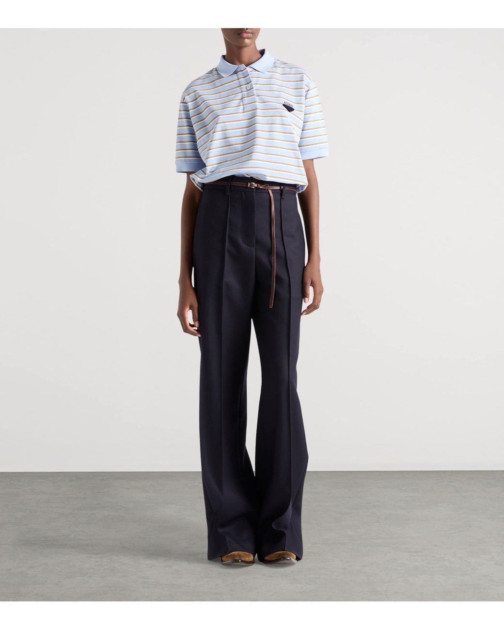 Prada Blue Stripe Cropped Polo Shirt