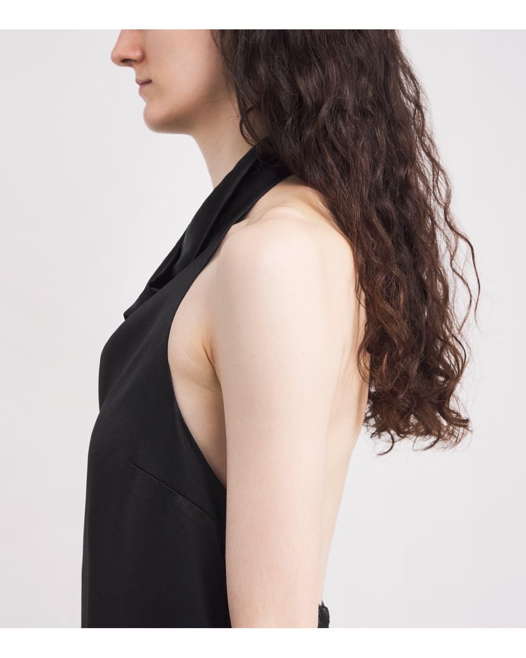 Esse Studios Black Satin Halterneck Cartia Maxi Dress