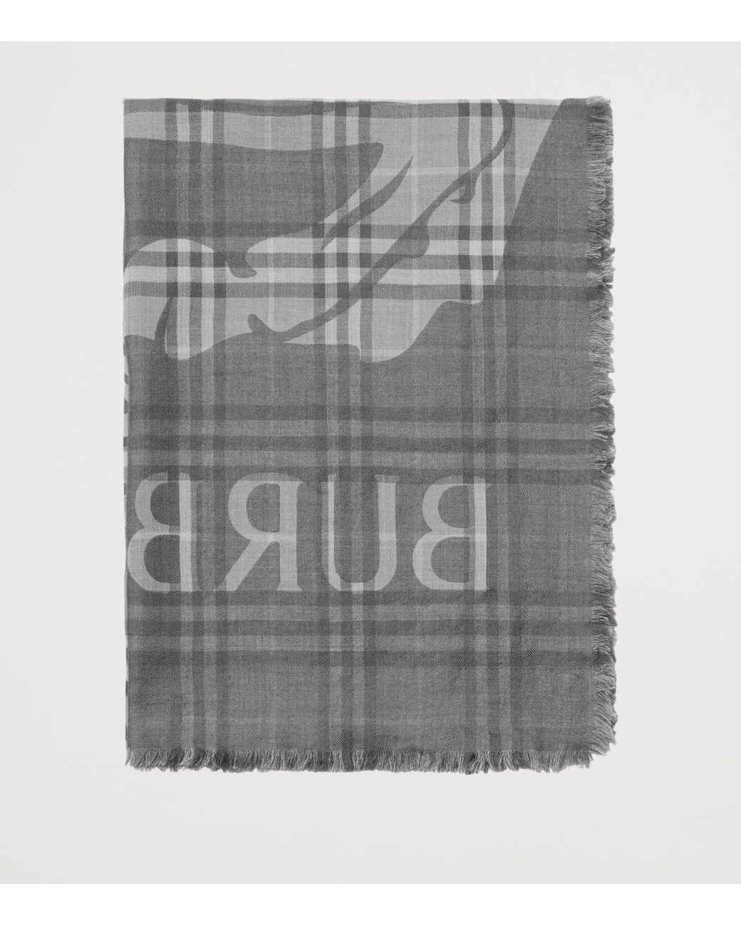 Burberry Gray Wool-Silk Ekd Check Scarf