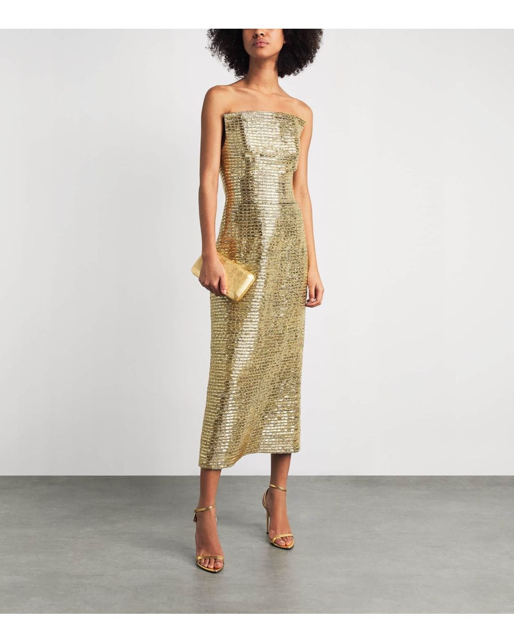 Carolina Herrera Metallic Silk Embellished Strapless Midi Dress