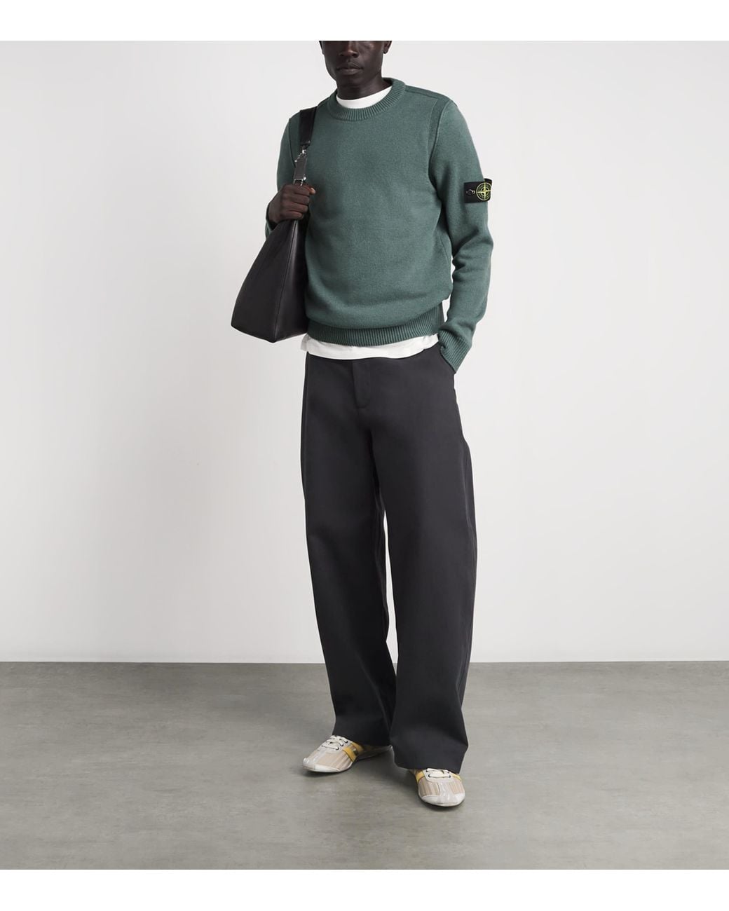 Stone Island Green Virgin Wool-Blend Compass Sweater for men