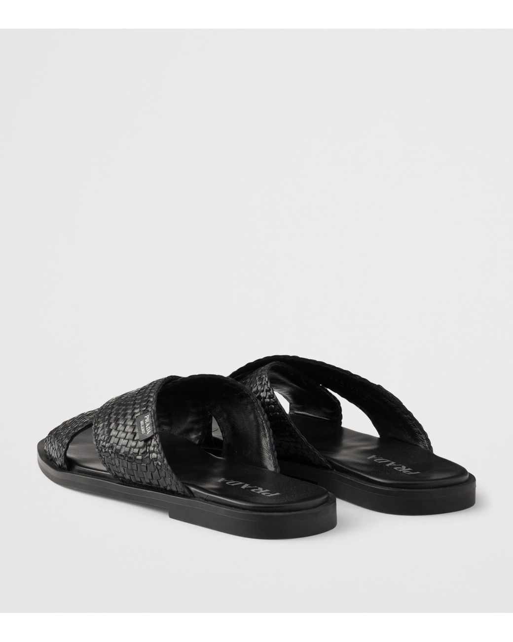 Prada Black Leather Woven Crisscross Sandals for men