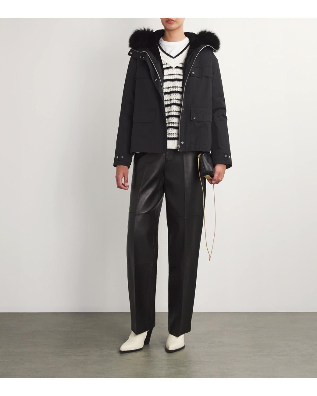 Yves Salomon Black Rabbit Fur-Lined Parka Coat