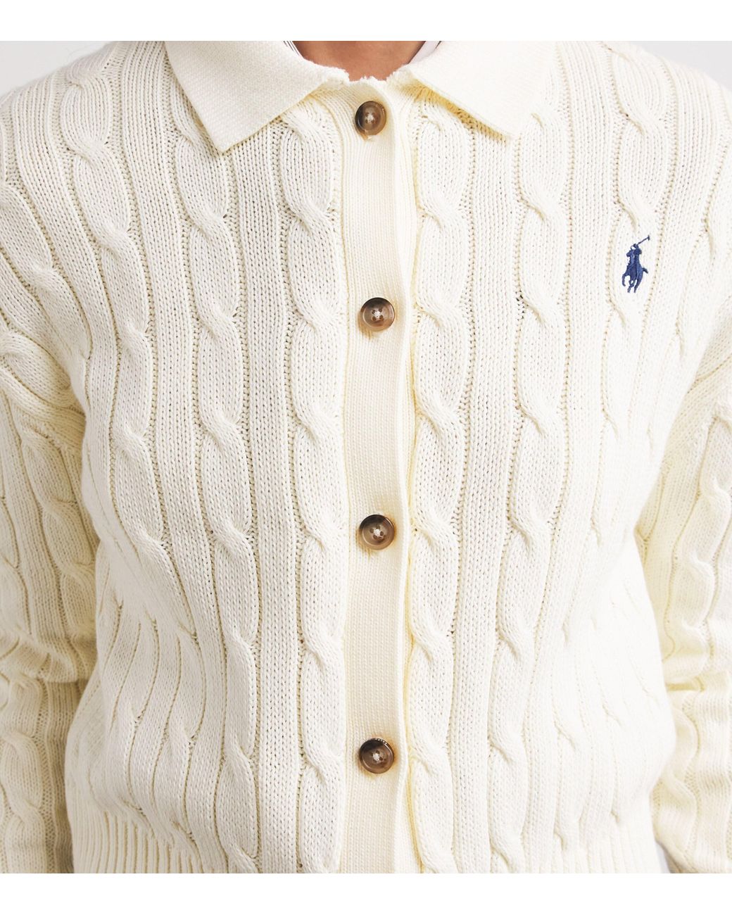Polo Ralph Lauren White Cotton Cable-Knit Polo Cardigan