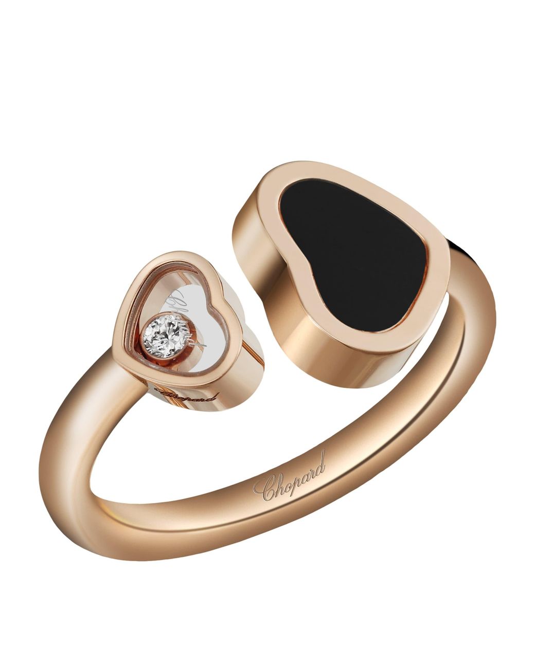Chopard Multicolor 18Kt Rose Happy Hearts Onyx And Diamond Ring