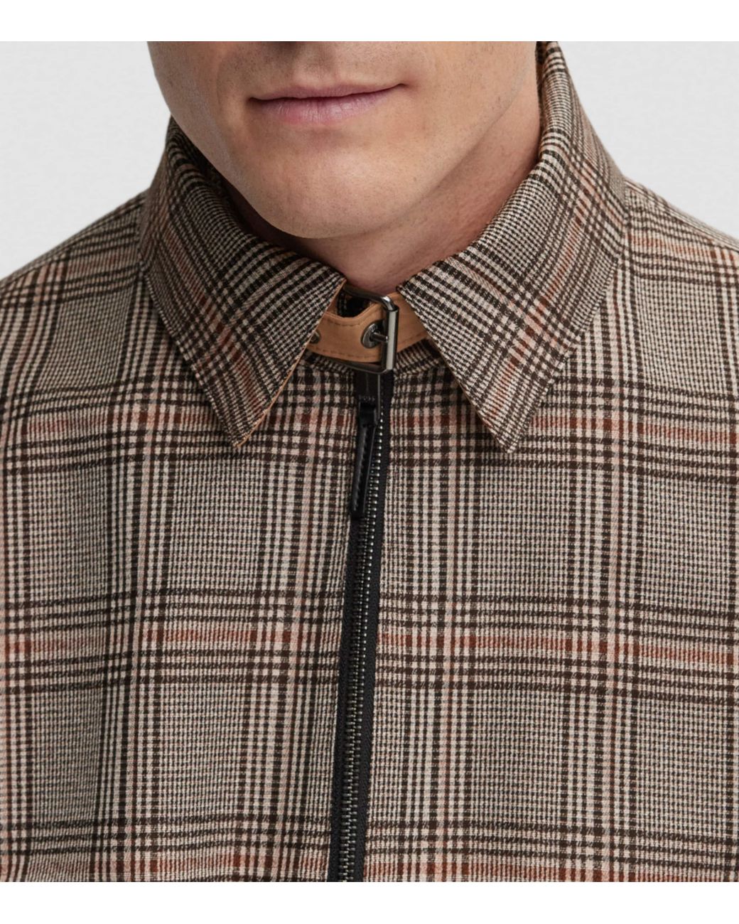 Boss Brown Reversible Water-Repellent Check Jacket for men