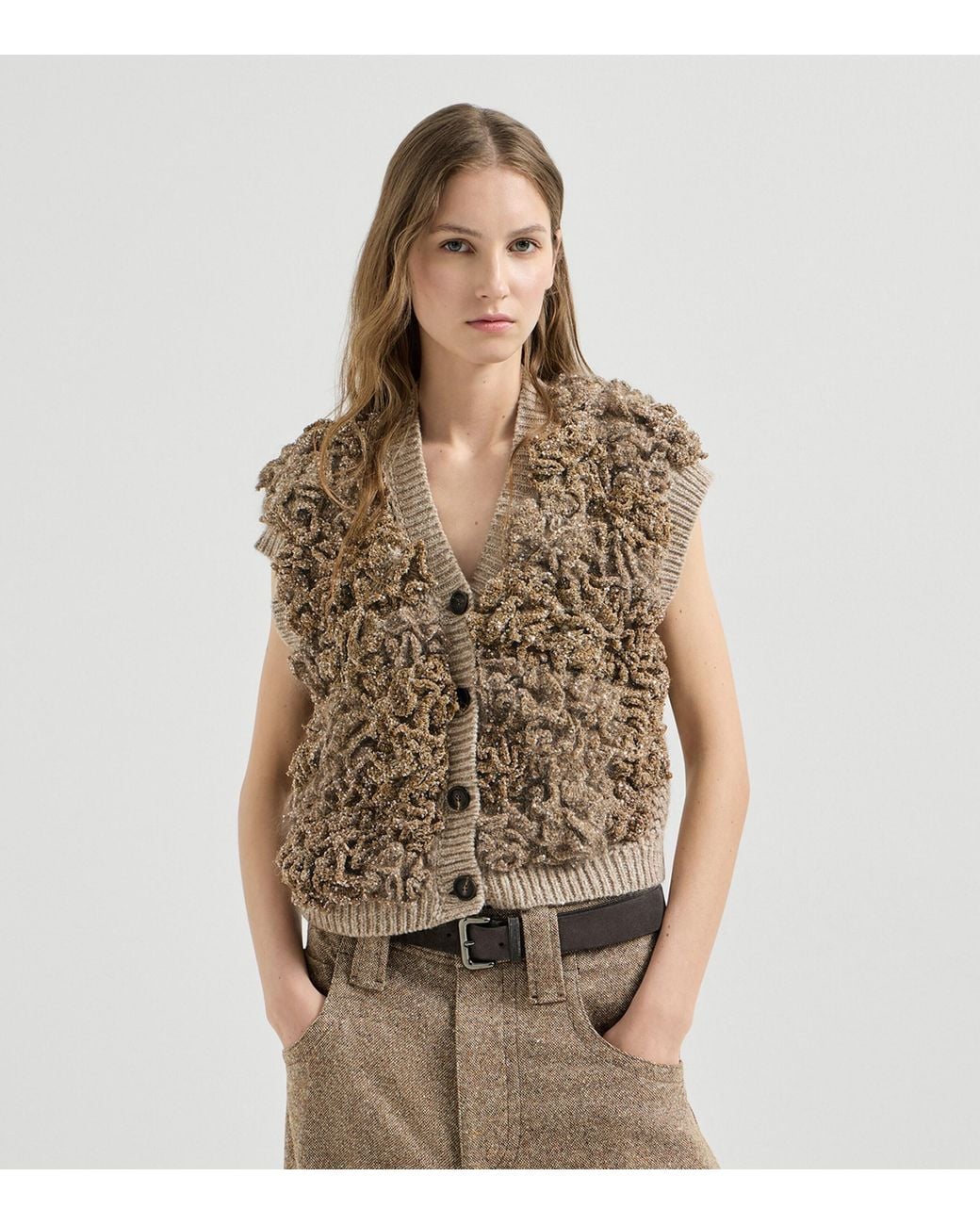 Brunello Cucinelli Natural Dazzling Blossom Opera Sweater Vest