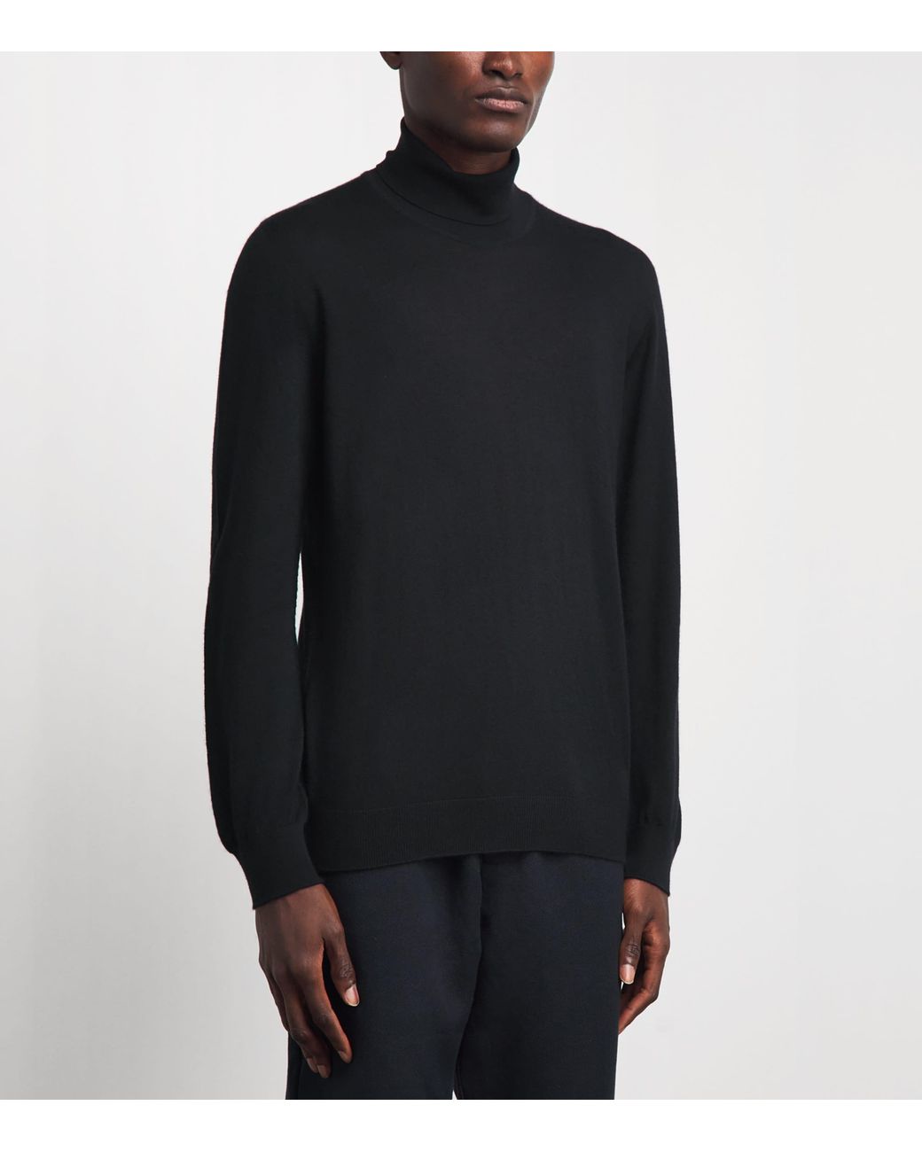 Johnstons Black Superfine Cashmere Rollneck Sweater for men
