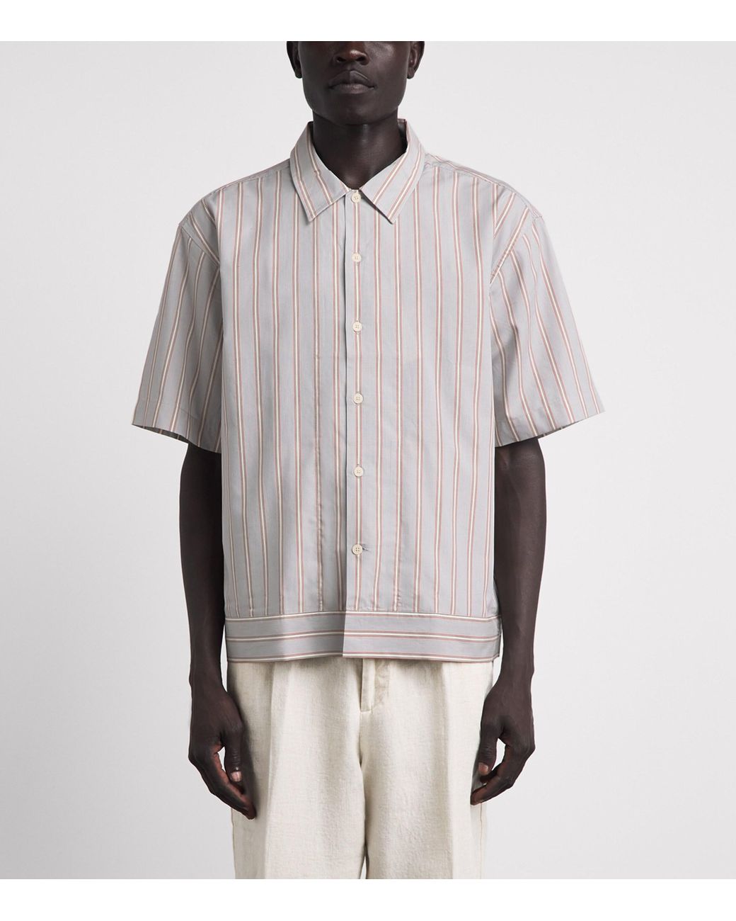 NN07 Gray Supima Cotton Stripe Short-Sleeve Shirt for men