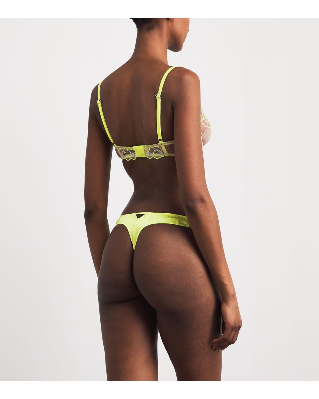 Fleur du Mal Yellow Silk Embroidered Étoile Thong