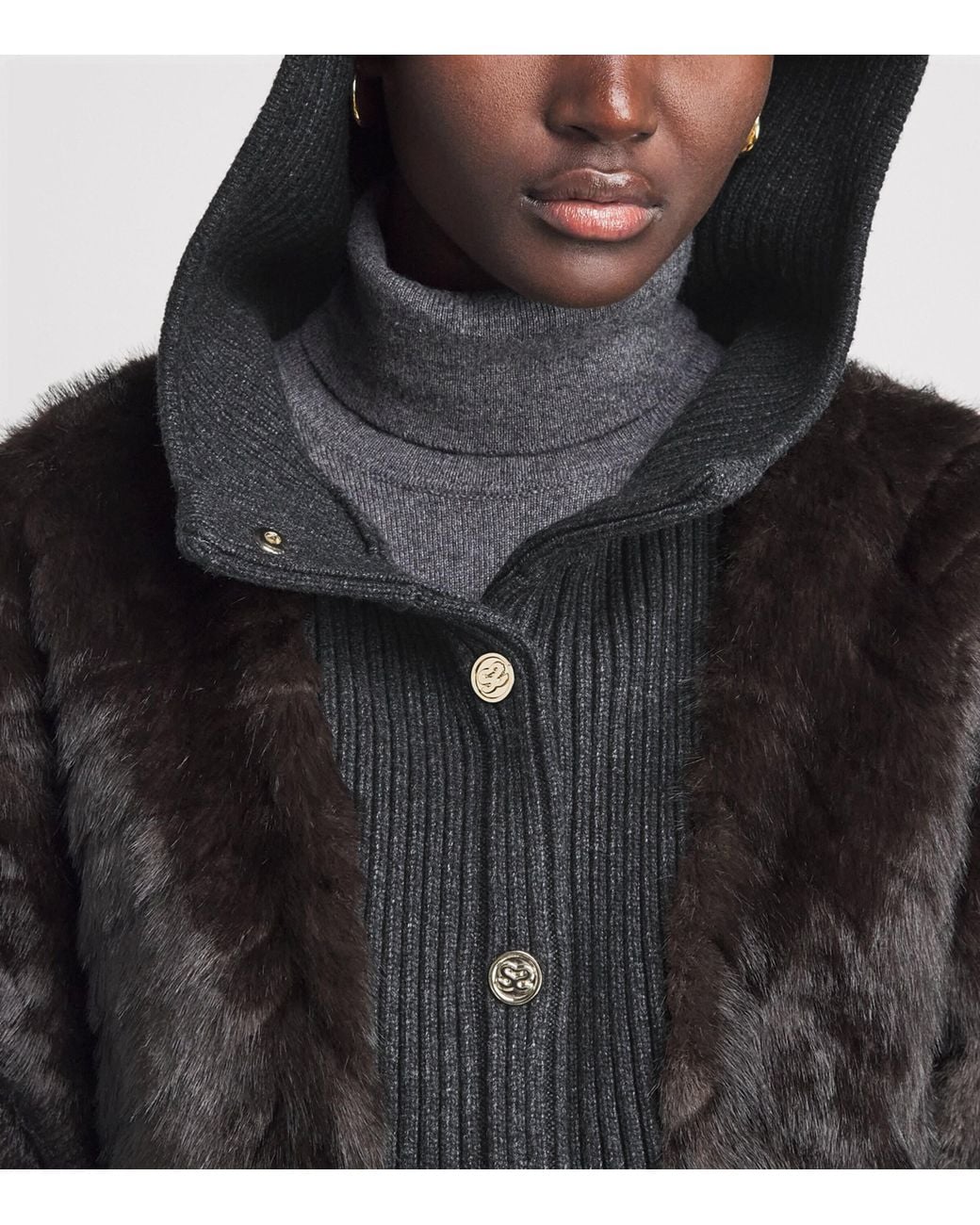 Sandro Black Faux-Fur Knitted Jacket