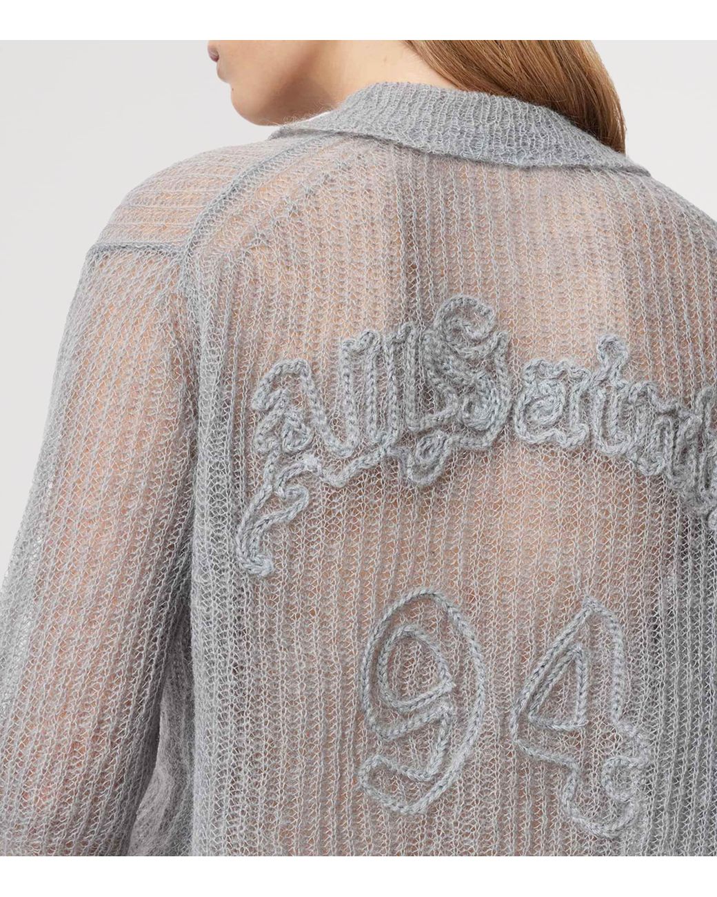 AllSaints Gray Mohair-Blend Anabel Polo Top