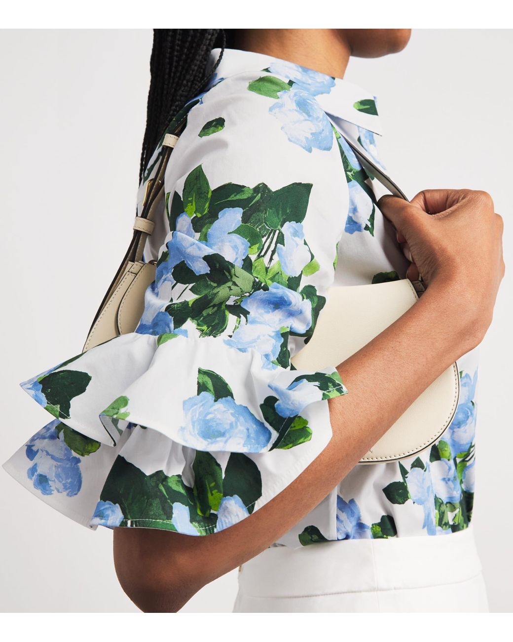 Carolina Herrera Blue Rose Print Ruffle-Sleeve Shirt