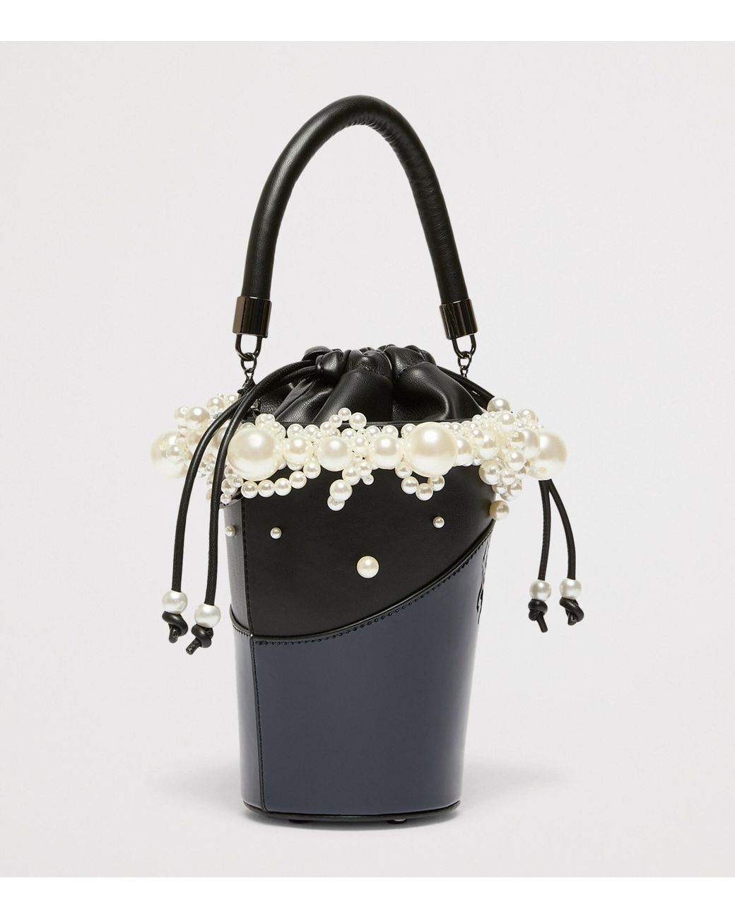 Marina Rinaldi Black Faux Pearl-Trim Bucket Bag