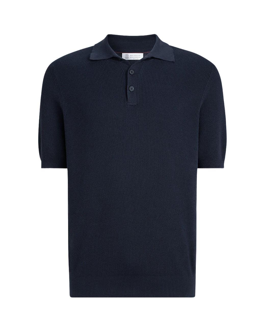 Brunello Cucinelli Blue Cotton Rib-Knit Polo Shirt for men