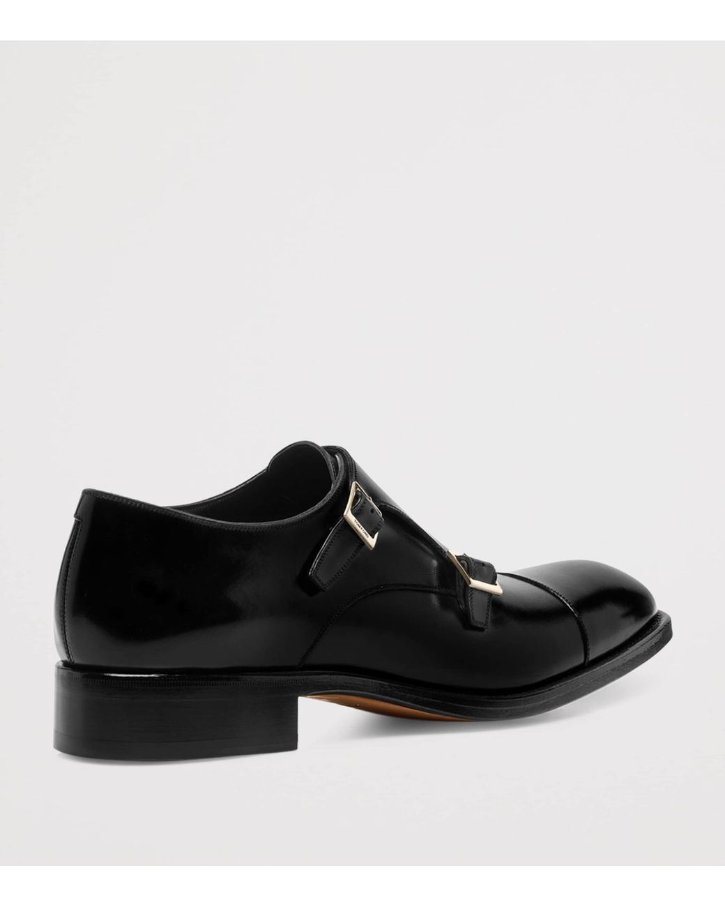 Tom Ford Black Burnished Leather Double Monk Shoes for men