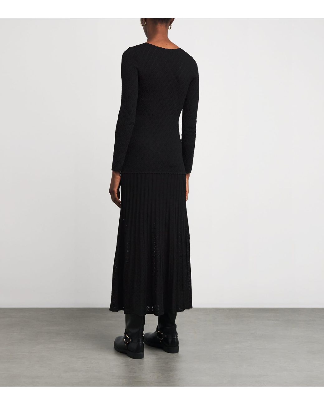 Sandro Black Knit V-Neck Midi Dress