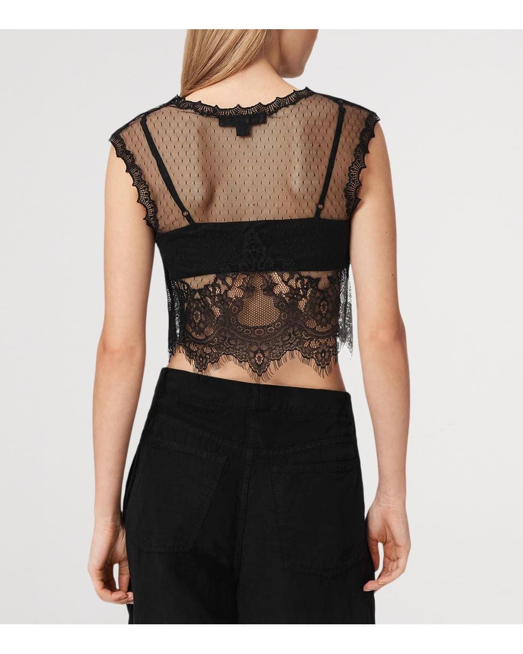 AllSaints Black Lace Eliza Crop Top