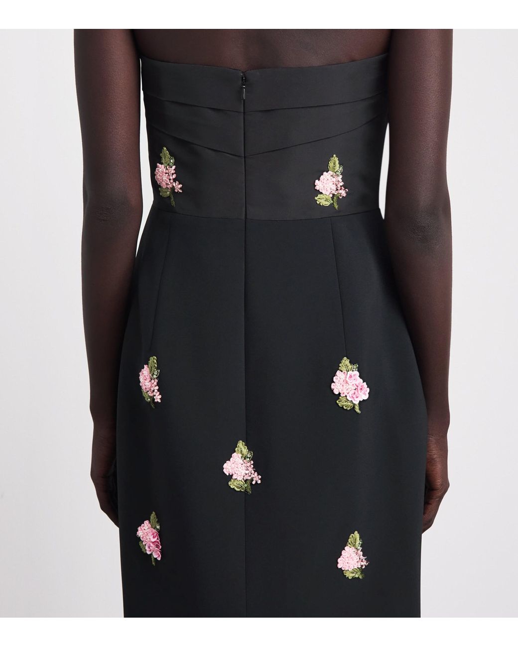 Carolina Herrera Black Floral Embroidered Strapless Midi Dress