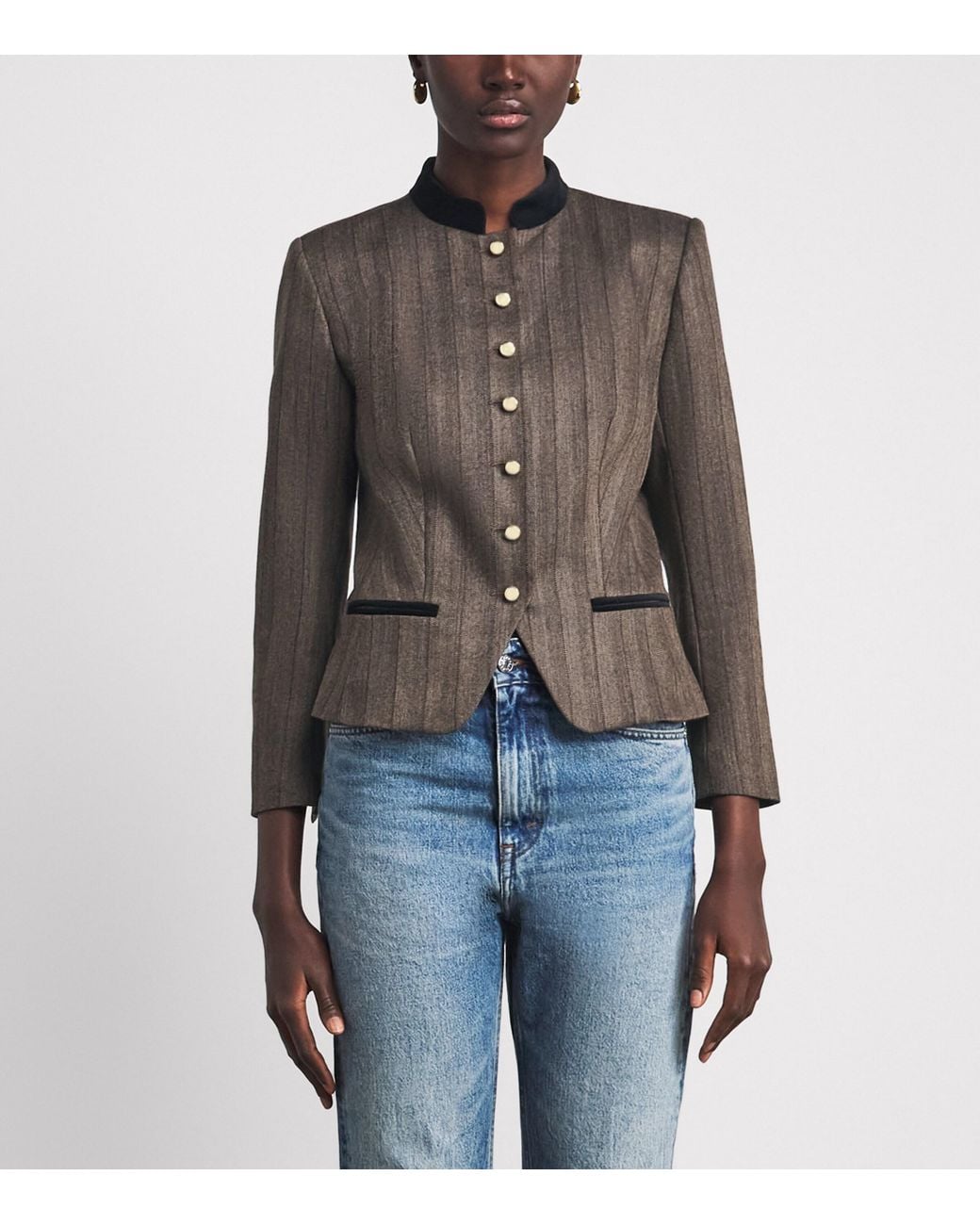 Sandro Black Stretch-Wool Stripe Jacket