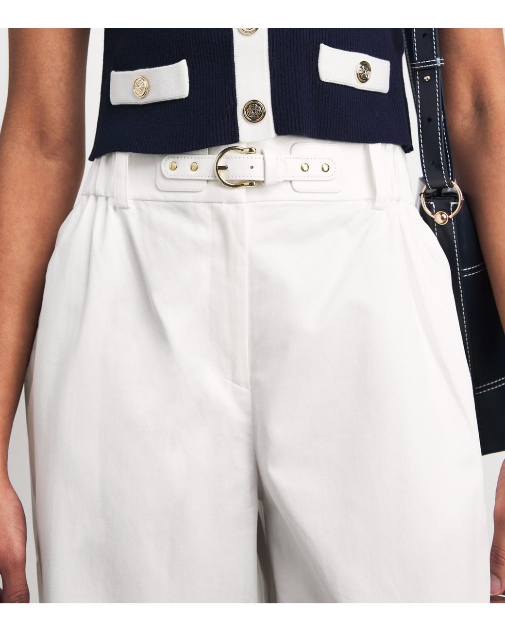 Maje White Cotton Belted Trousers