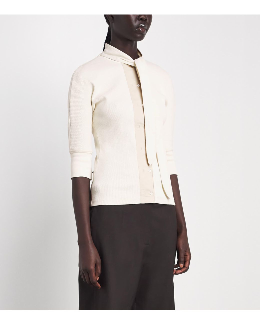 Lemaire White Stretch-Cotton-Linen Ascot Scarf T-Shirt