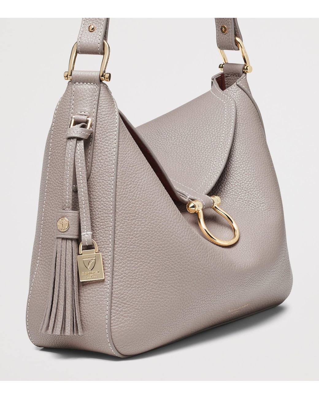 Aspinal Gray Grained Leather Ella Shoulder Bag