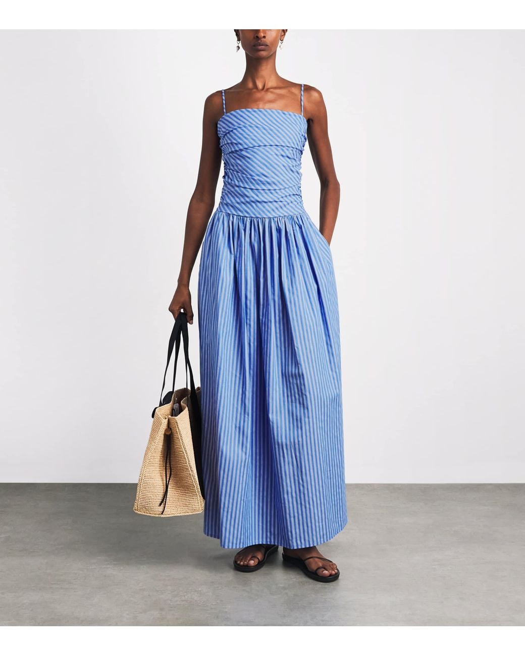 Faithfull The Brand Blue Cotton Stripe Portlligat Maxi Dress