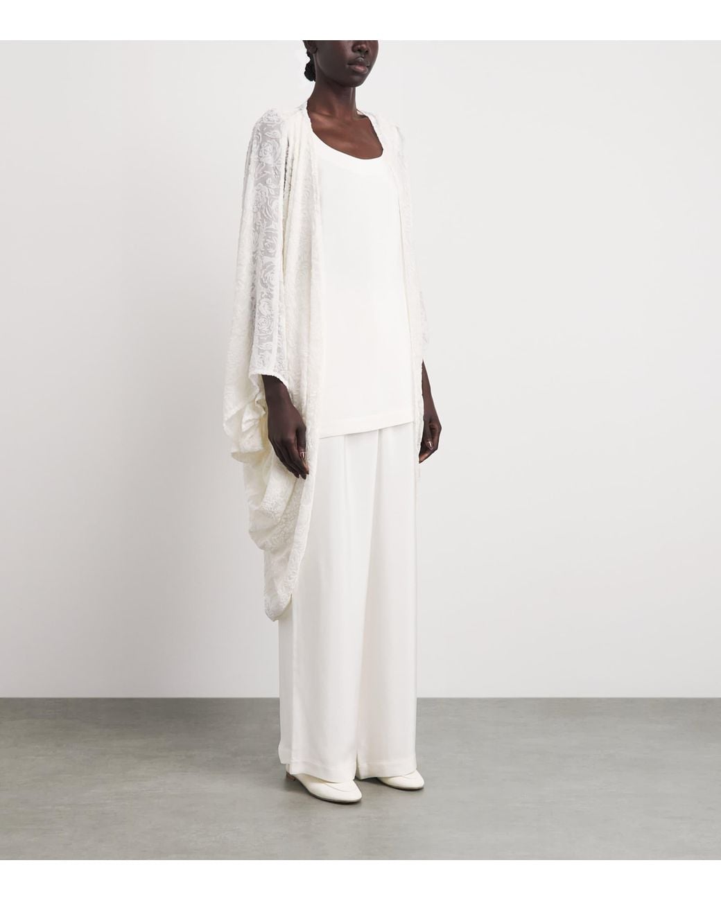 Eskandar White Floral Cocoon Shawl Cardigan