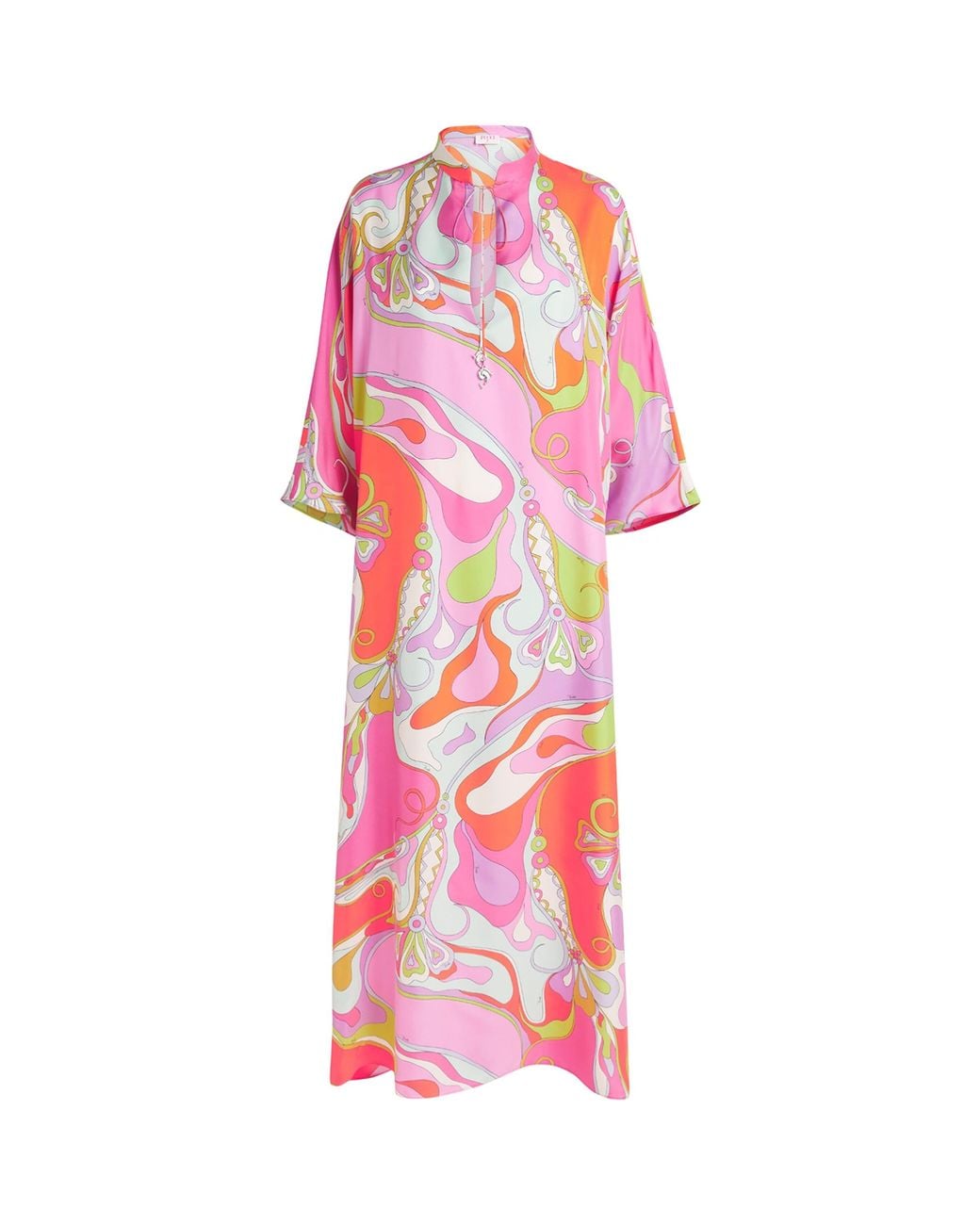 Emilio Pucci Pink Silk Printed Kaftan Maxi Dress