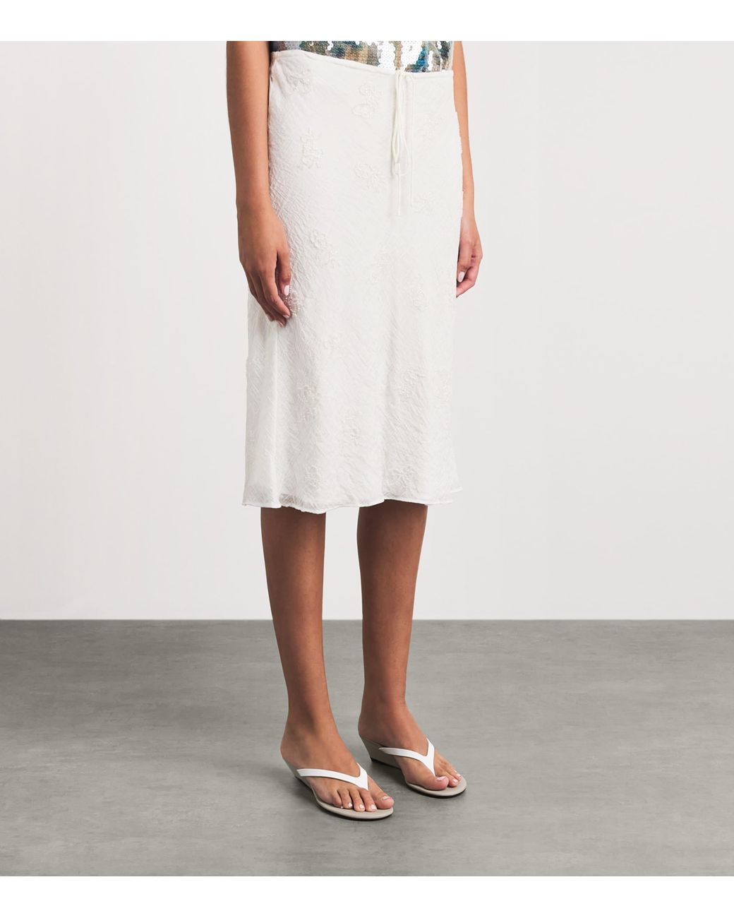 Staud White Embellished Lucia Midi Skirt