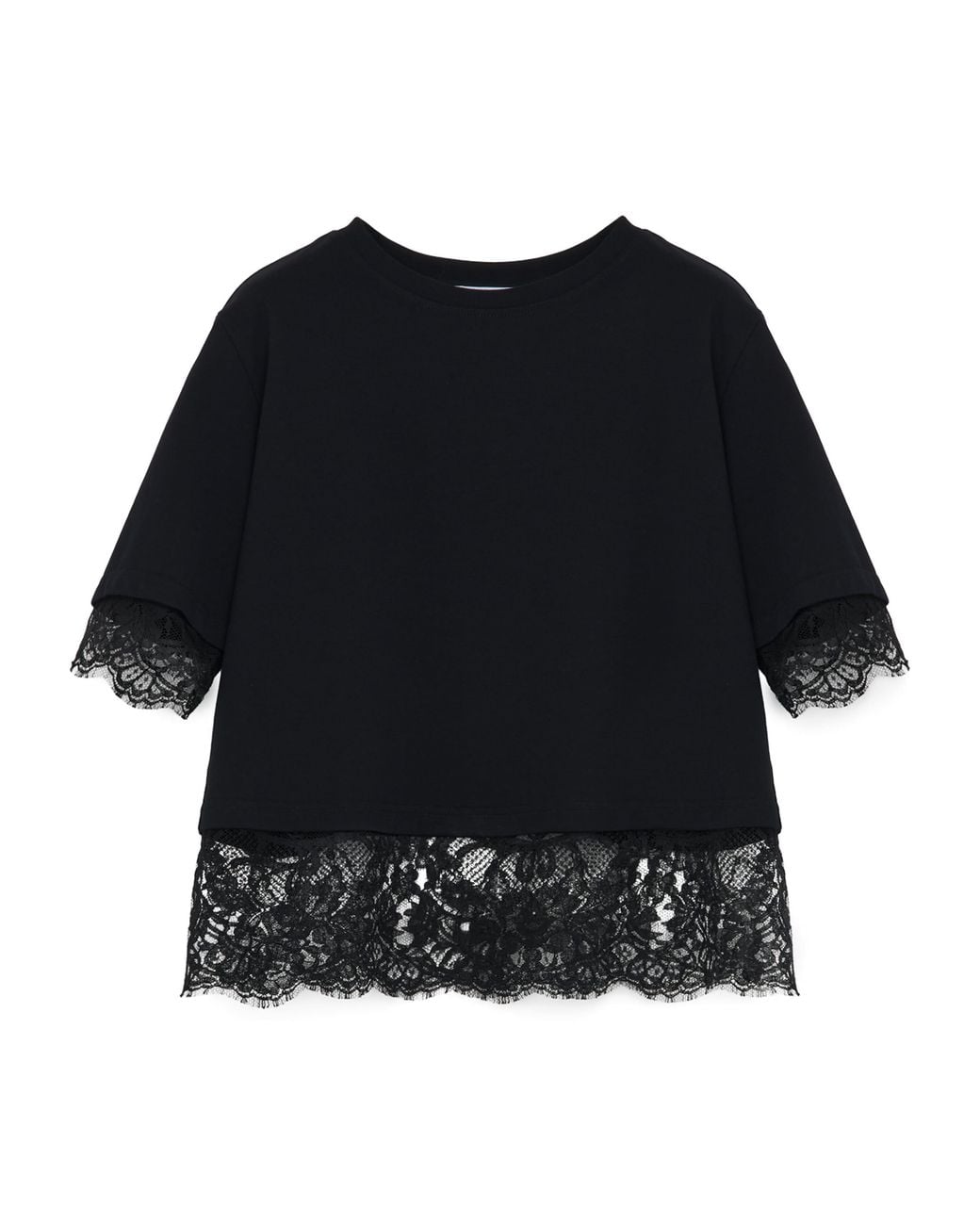 McQueen Black Cotton Lace-Trim T-Shirt