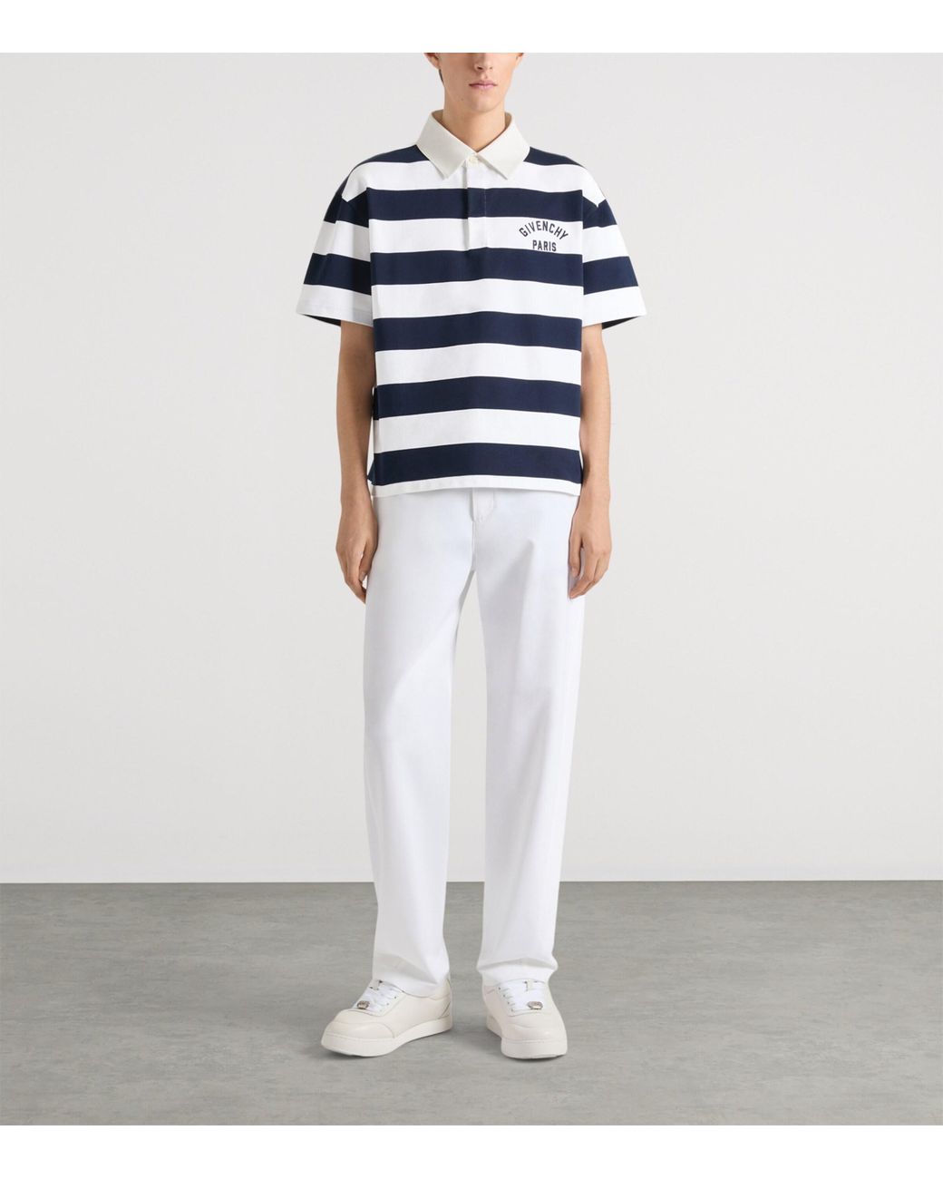 Givenchy Blue Cotton Stripe Embroidered Logo Polo Shirt for men
