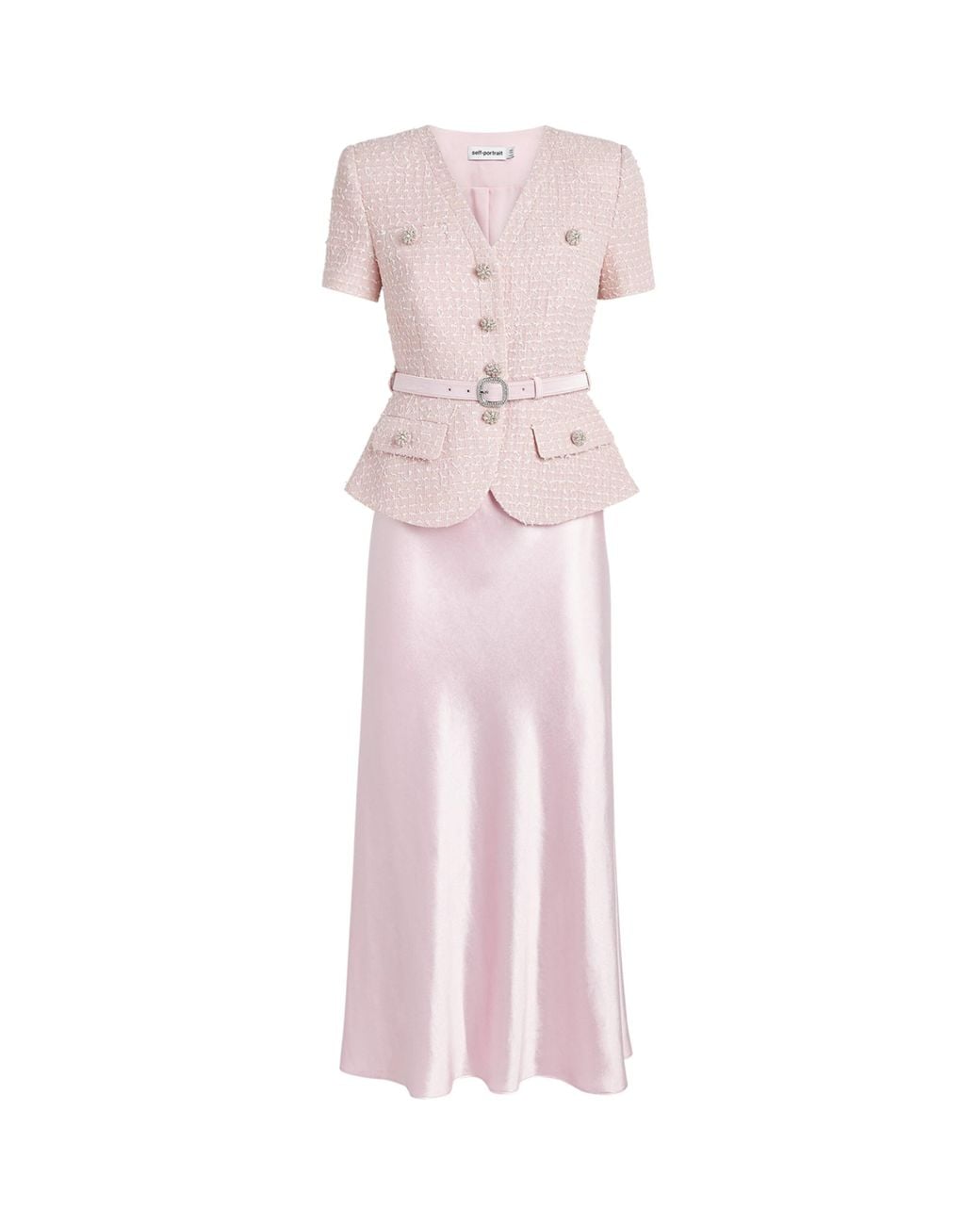 knee length dresses for ladies Pink Sequin Boucle Tailored Midi Dress  self-portrait
