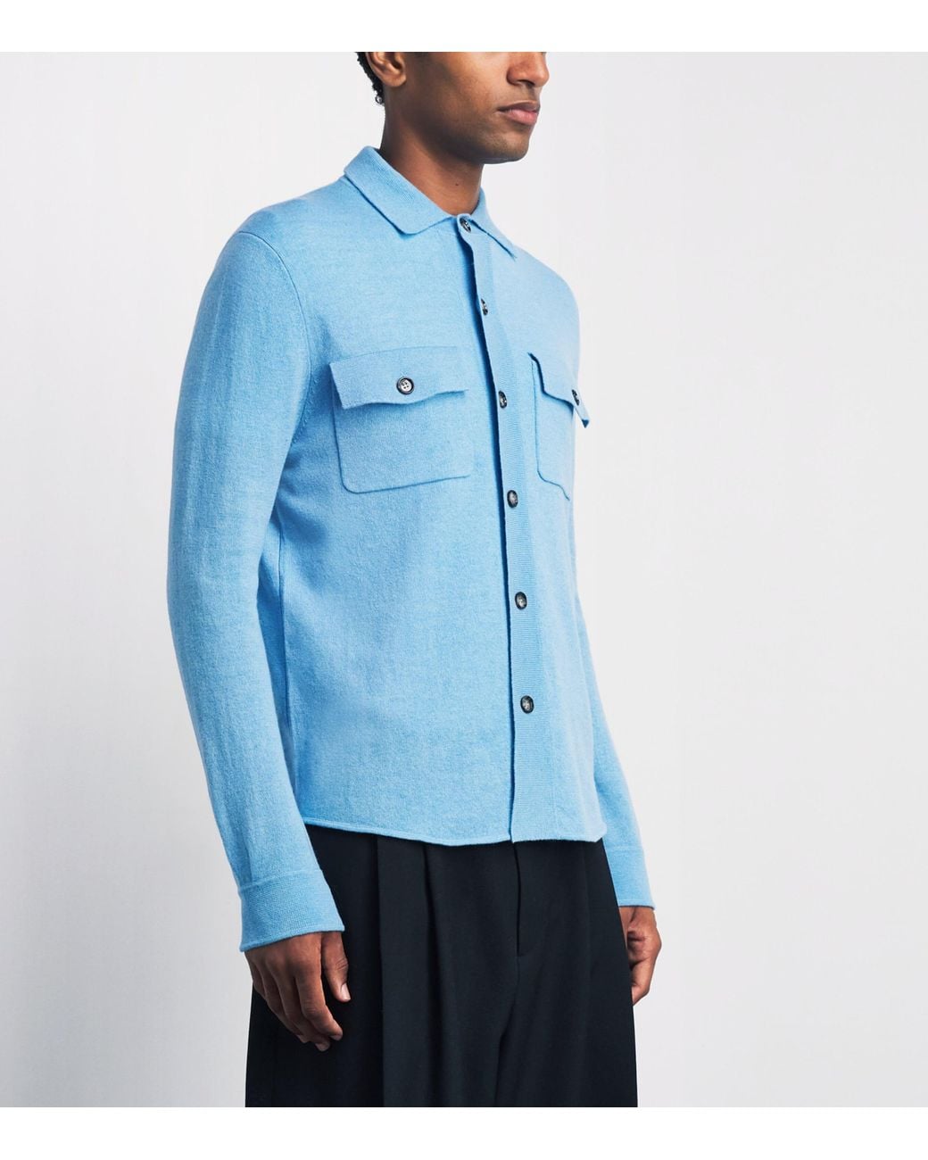 Allude Blue Virgin Wool-Cashmere Overshirt for men