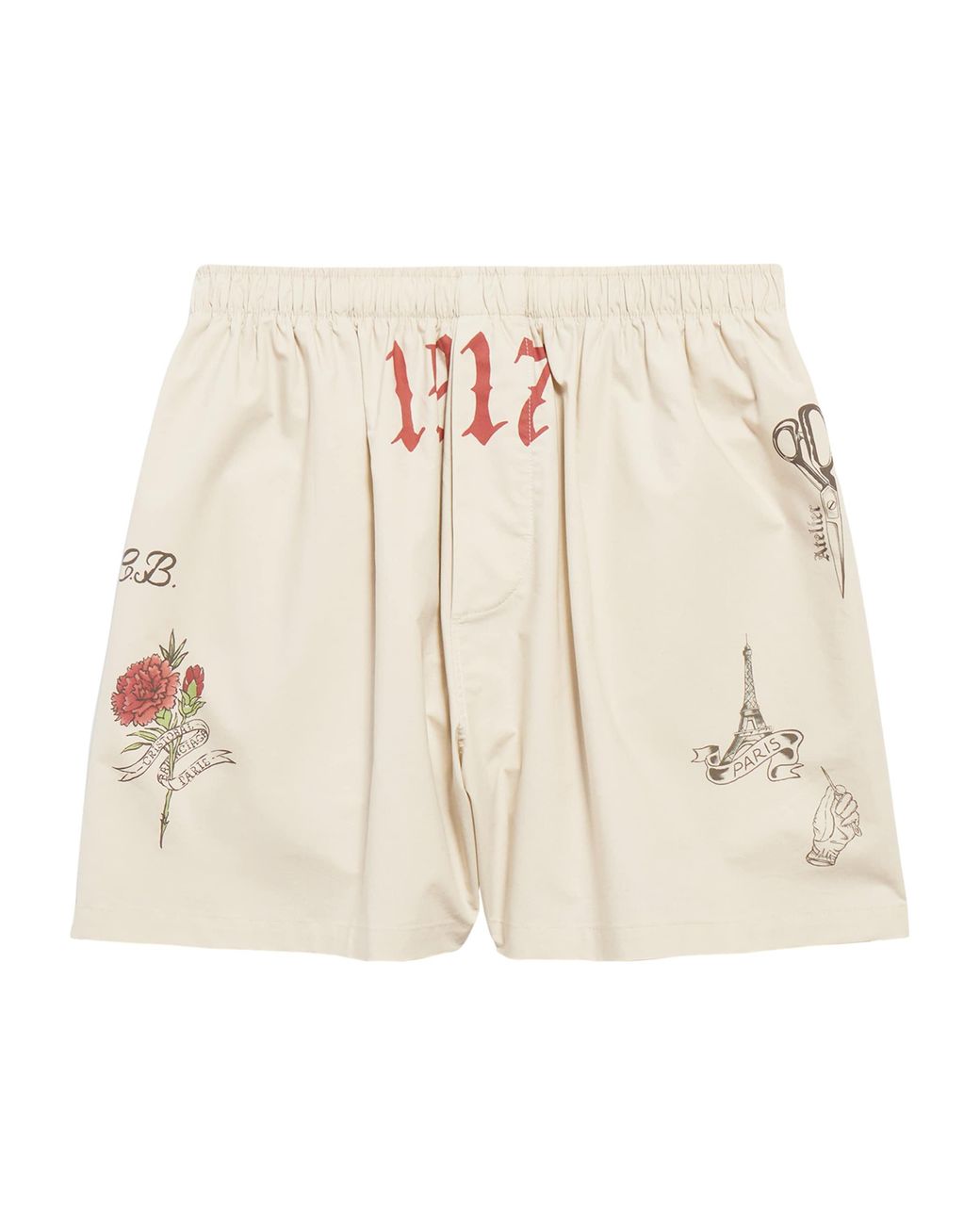 Balenciaga Natural Cotton Tattoo Print Shorts for men