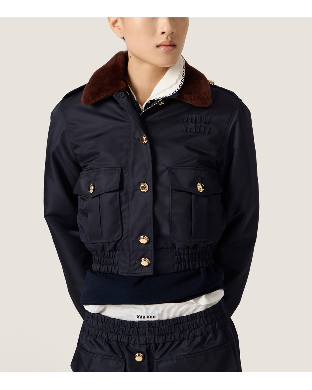 Miu Miu Blue Technical Gazar Bomber Jacket