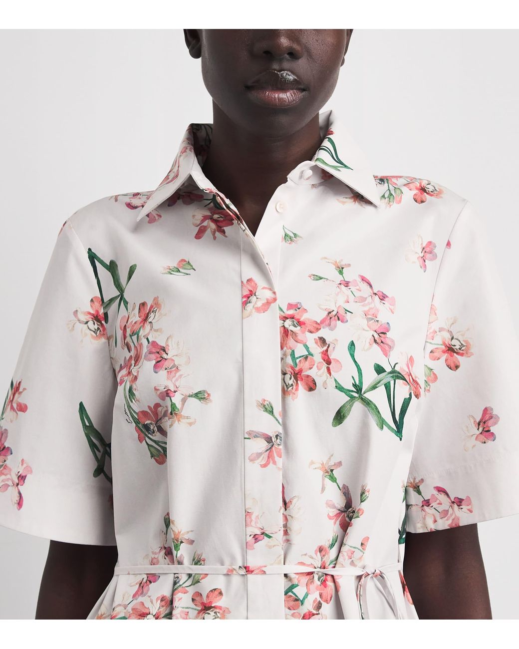 Erdem White Cotton Floral Midi Shirt Dress