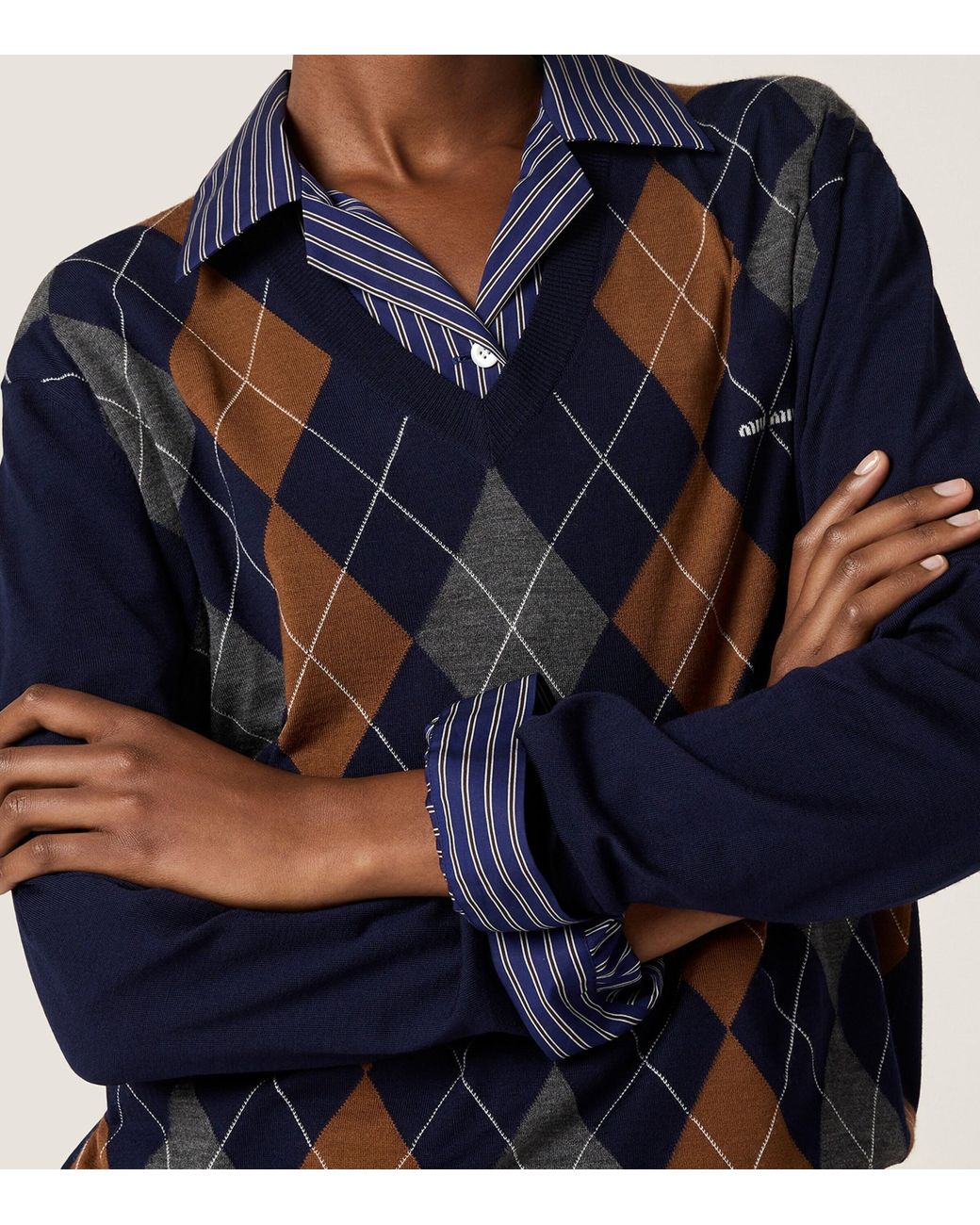 Miu Miu Blue Wool Argyle Sweater
