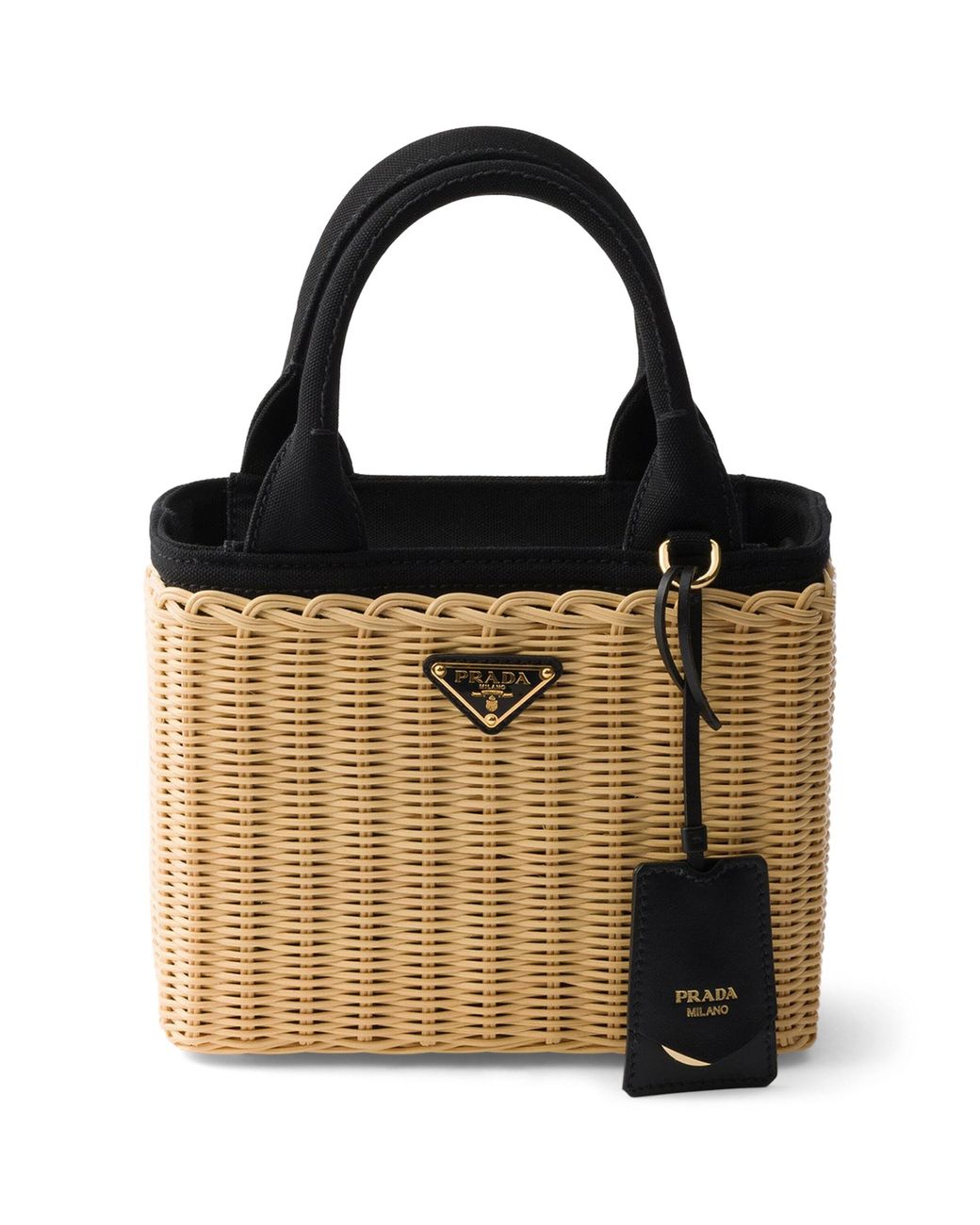 Prada Black Small Wicker Top-Handle Bag
