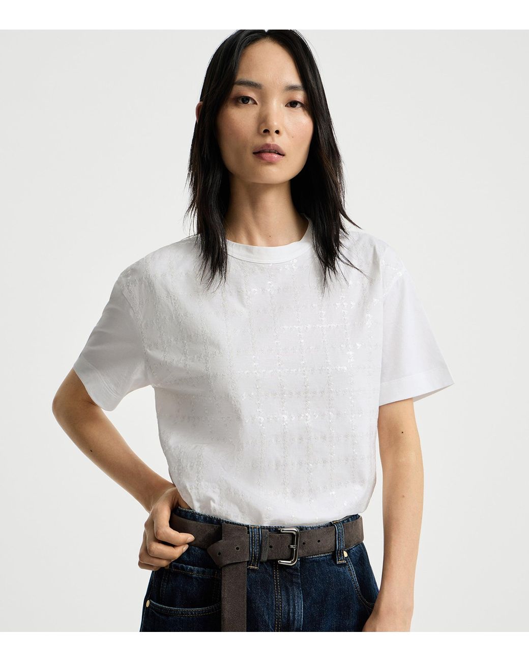 Brunello Cucinelli White Cotton Embroidered T-Shirt