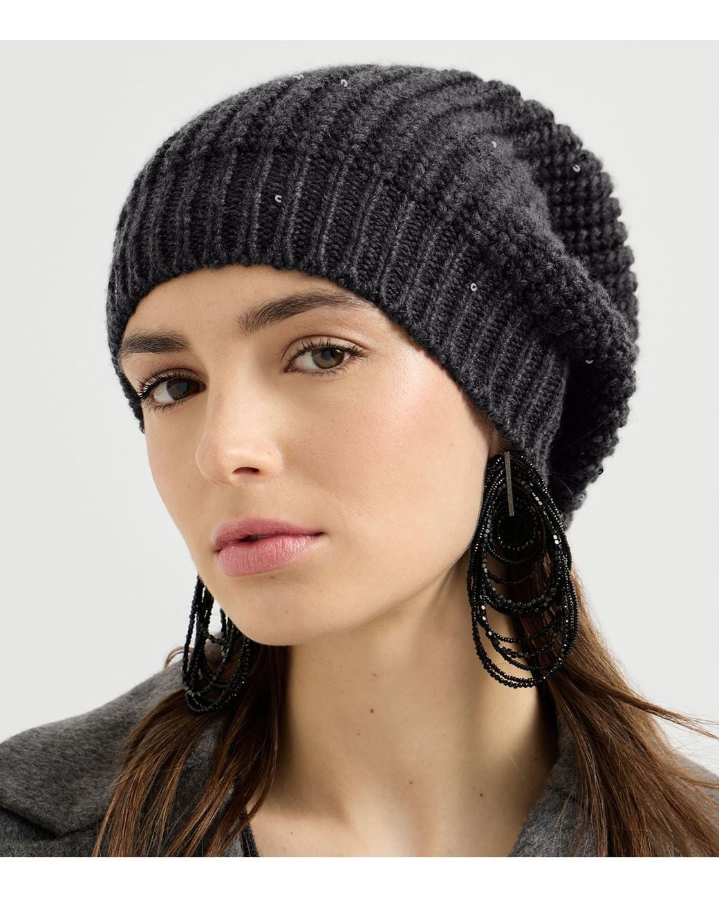 Brunello Cucinelli Black Silk-Cashmere Embellished Beanie