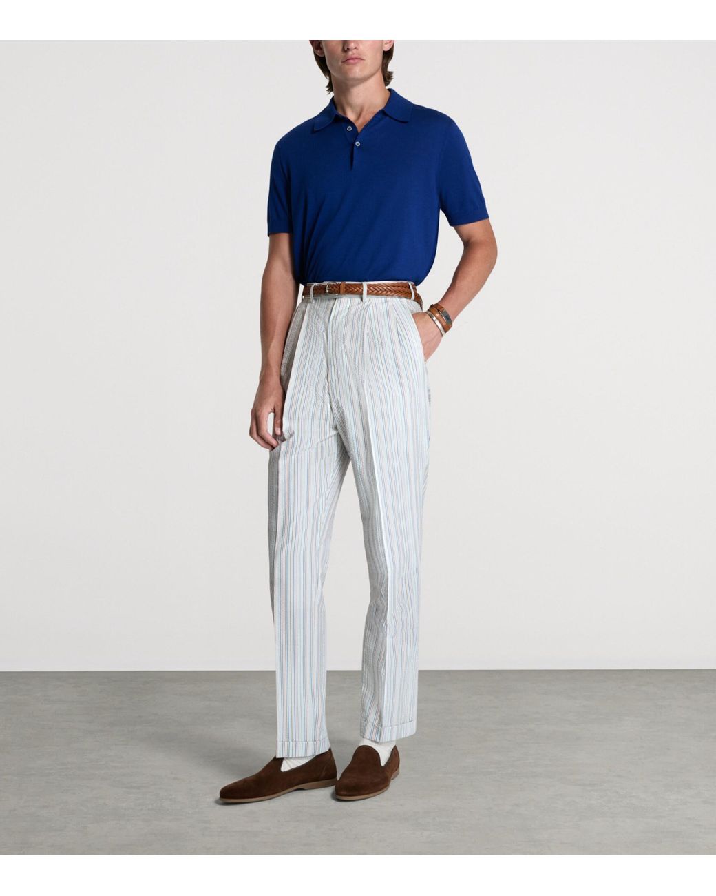 Dunhill Blue Cotton-Mulberry Silk Polo Shirt for men