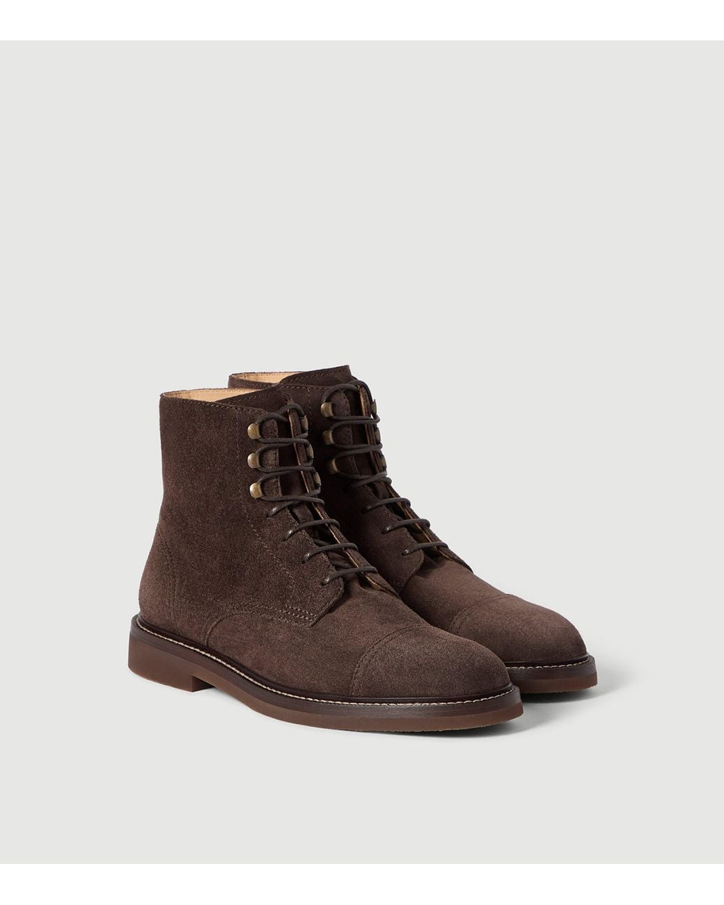 Brunello Cucinelli Brown Brushed Leather Ankle Boots for men