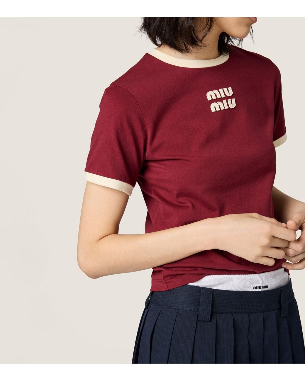 Miu Miu Red Cotton Logo T-Shirt