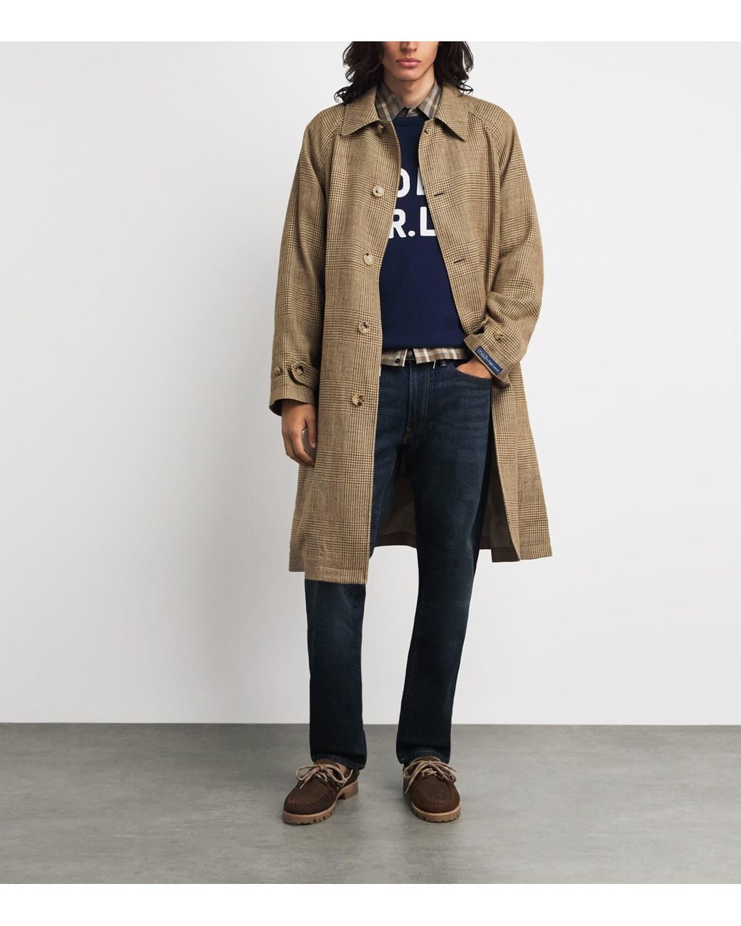 Polo Ralph Lauren Natural Silk-Linen-Wool Glen Plaid Overcoat for men